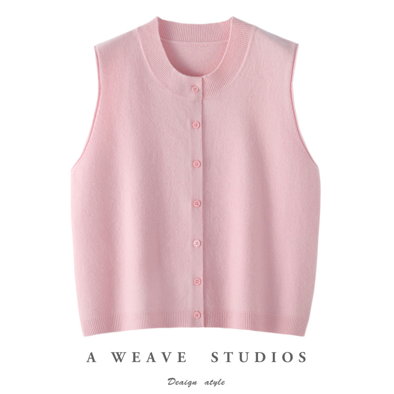 Gentle and Artistic Style ~ 100% Wool Knitted Vest for Women, Round Neck, Sleeveless, Layered Vest, 26 Spring Sweater Cardigan