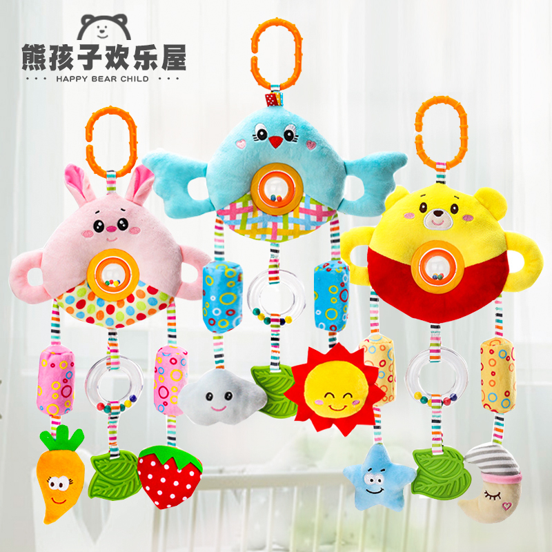 Newborn Baby Bites Toy Headboard Music Bells Bed Hang Baby Stroller Hanging Bell Puzzle 0-1 Year Old On-board Appeasement Toy