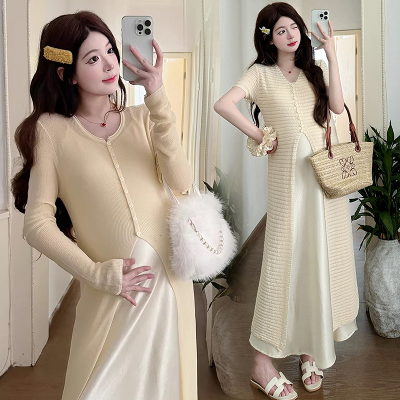 Maternity Suit 2026 New Dress Early Autumn Silk Suspender Dress Blouse Two-Piece Set Beautiful Dress during Pregnancy Maternity Suit 2026 New Dress Early Autumn Silk Suspender Dress Blouse Two-Piece Set Beautiful Dress during Pregnancy