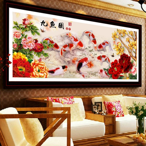 5D Diamond Painting 2021 Новые богатые пиони девять рыбных картин
