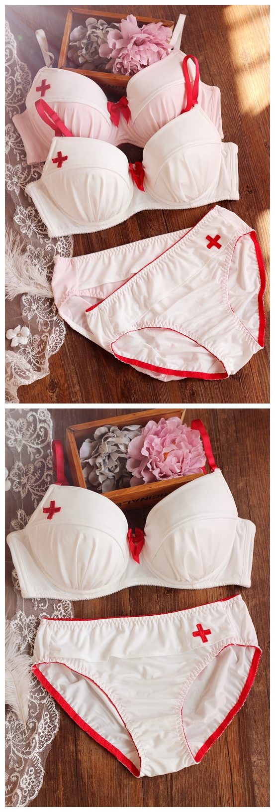 Cotton mỏng dễ thương dễ thương kích thước lớn chất béo m bra cosplay y tá đồng phục cám dỗ cô gái đồ lót quần lót nữ đẹp