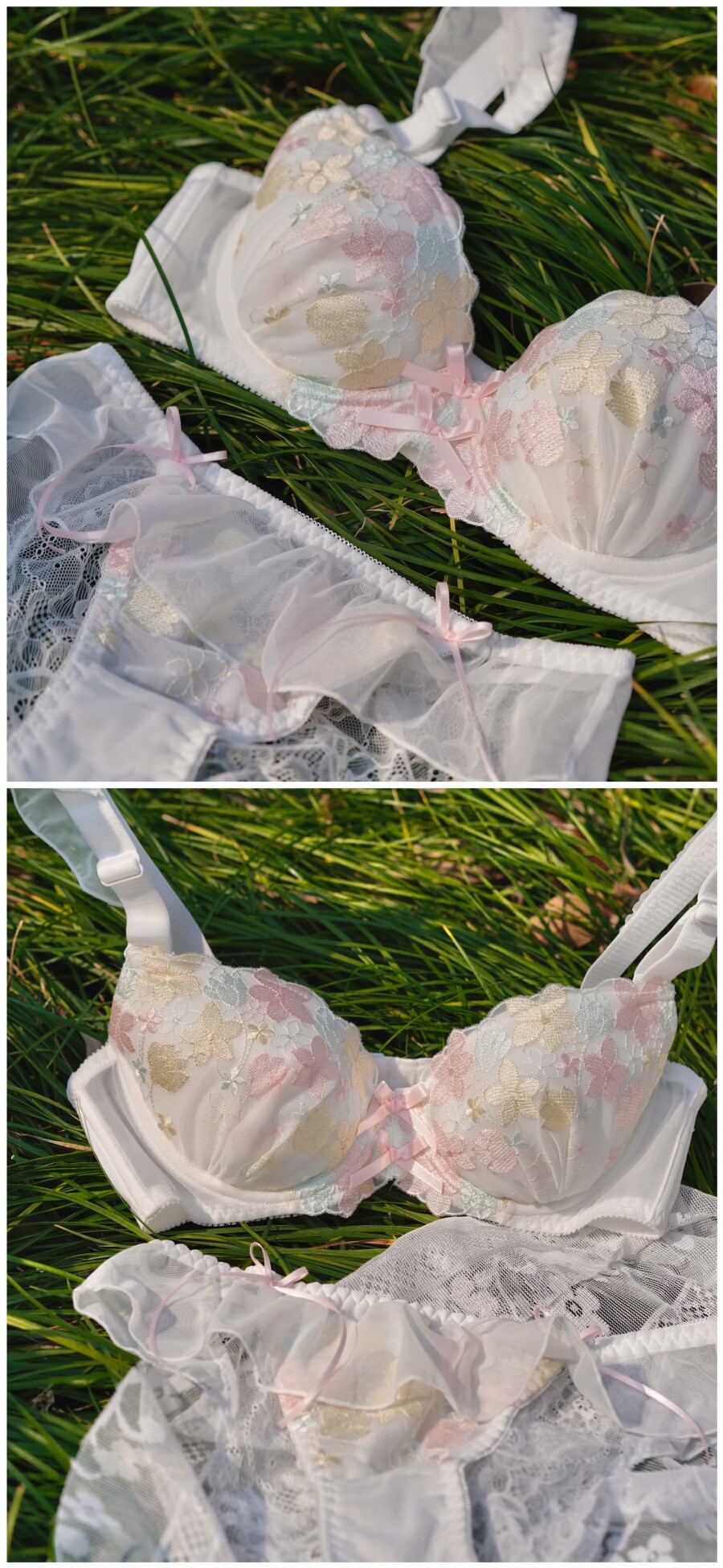 Thin cup floral embroidery large bra underwear women push up lingerie large breasts gathered large size bra set