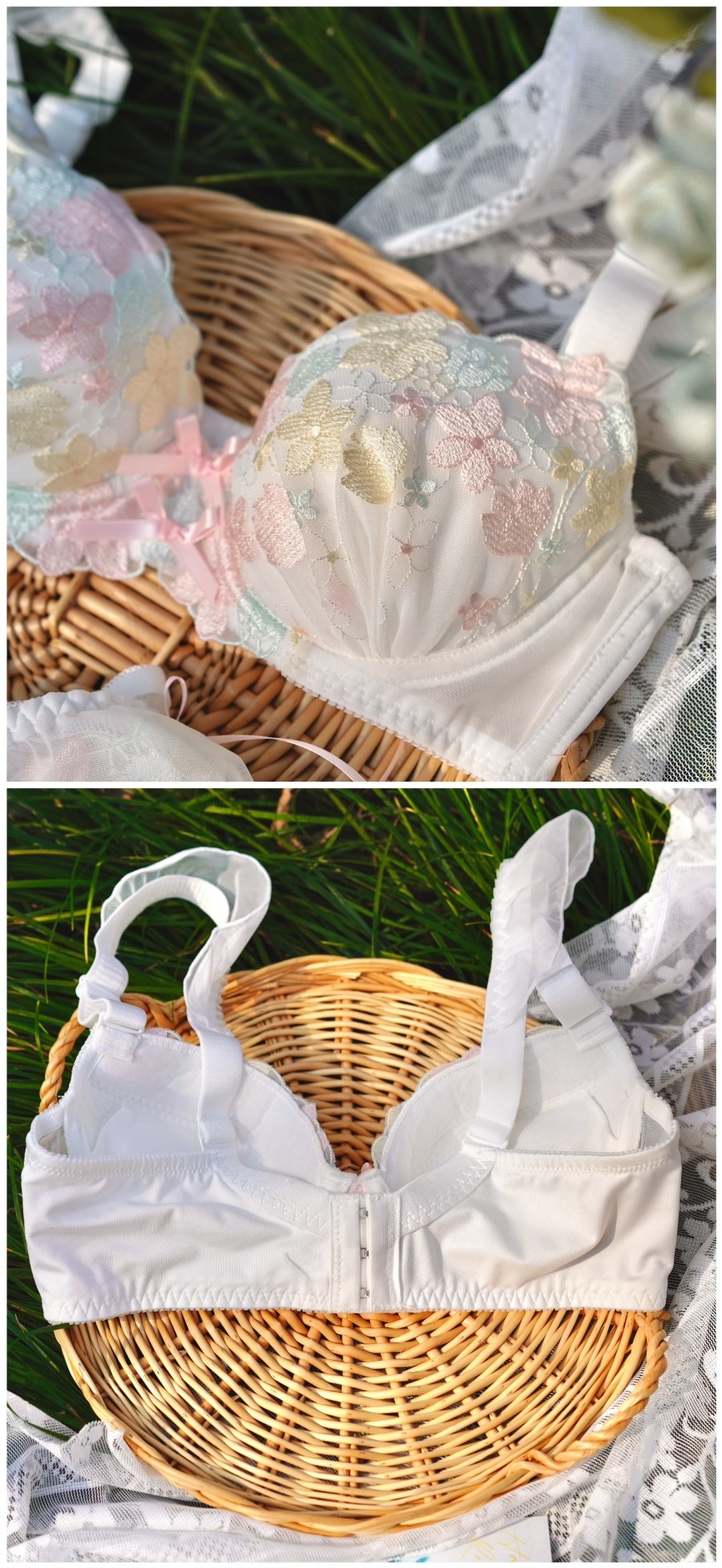 Thin cup floral embroidery large bra underwear women push up lingerie large breasts gathered large size bra set