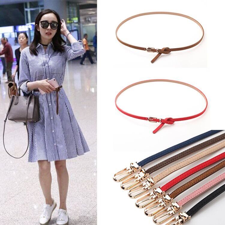 Hidden Korean version small black decorative belt fine leather dress brown with female fit narrow side female fine soft 100 lap