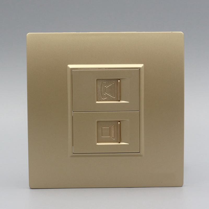 Champagne 86 Type Computer Phone Socket Panel Champagne Gold Ultra Five Types Internet Online Plus Voice Phone Socket