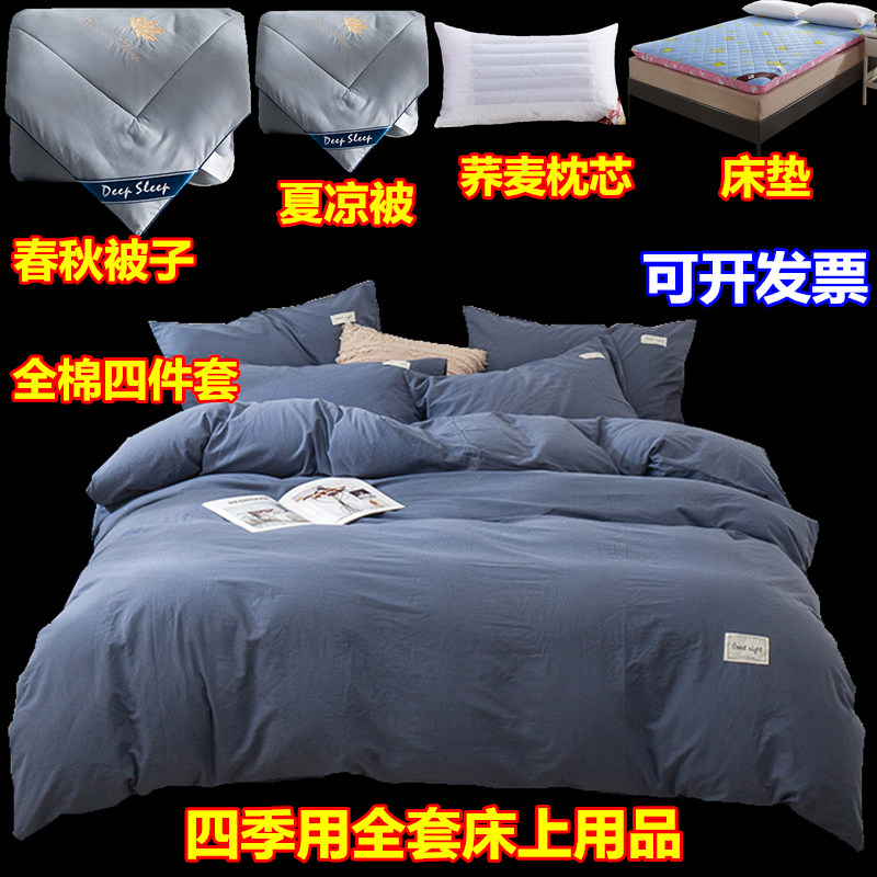 Household high-grade four seasons quilt quilt core pillow mattress bedding full set combination 6-piece set pure cotton eight-piece set 8