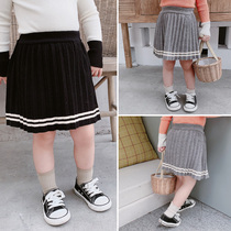 2022 female childrens clothing new college style Korean childrens knitted skirt female baby short skirt