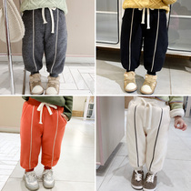 2021 womens winter wear New plus velvet padded Korean childrens sports pants baby casual pants
