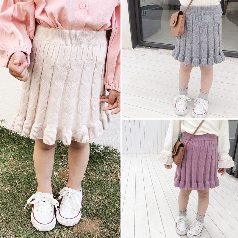 2022 Girl Dress Spring Dress New Lotus Leaf Side 100 Hitch Wool Thread Knit Children Half Body Dress Woman Baby Short Skirt