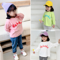 2022 female childrens clothing Spring New hundred letters Korean leisure children long sleeve T-shirt female baby base shirt