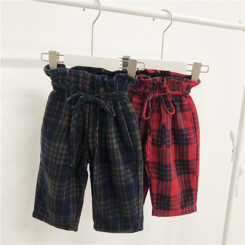 2021 Girls clothing early winter clothing new plaid flower bud Korean version children casual pants female baby boy pants