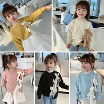 2022 female childrens clothing new bow Korean version of childrens pullover sweater baby Foreign style childrens clothes coat