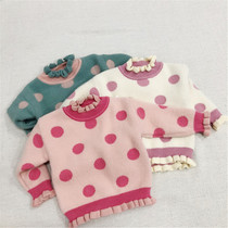 2021 womens winter wear new polka dot Korean leisure childrens lace sweater female baby baby Foreign style coat