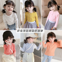 2022 female childrens clothing new wild color Korean childrens long sleeve cotton T-shirt female baby base shirt tide