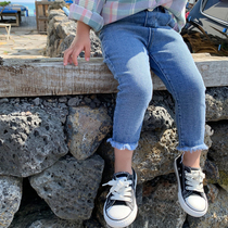 2022 female childrens clothing new slim Korean version of childrens jeans female baby baby Foreign trousers trousers