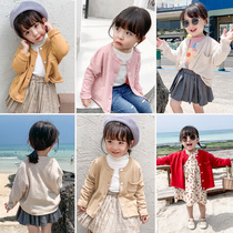 2022 womens clothing new multi-color Korean childrens knitted cardigan sweater womens baby Autumn foreign style coat
