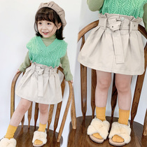 2022 Womens dress spring flower bud Korean version of childrens leather skirt skirt womens baby Autumn short skirt to send belt