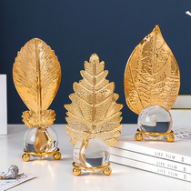 Simple modern light luxury golden leaves Crystal ball ornaments study model room desktop metal decorations furnishings