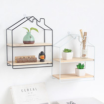 Modern simple Wrought iron wooden chimney house decoration storage shelf Wall cafe hotel pendant