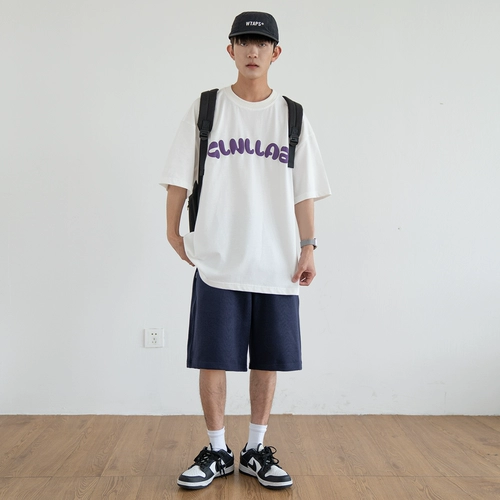 Японская хлопковая футболка с коротким рукавом подходит для мужчин и женщин для отдыха, оверсайз