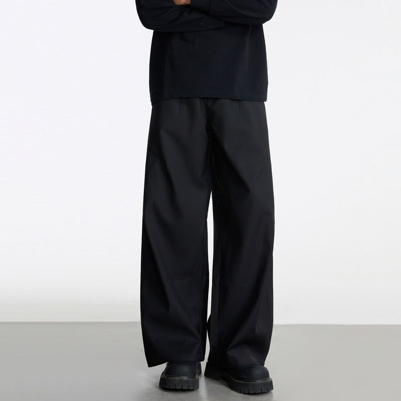 Spring and Autumn American Retro Black Wide-Leg Pants for Men, Loose Drape Casual Long Pants, Unique Pleated Dress Pants, Straight-Leg Trousers