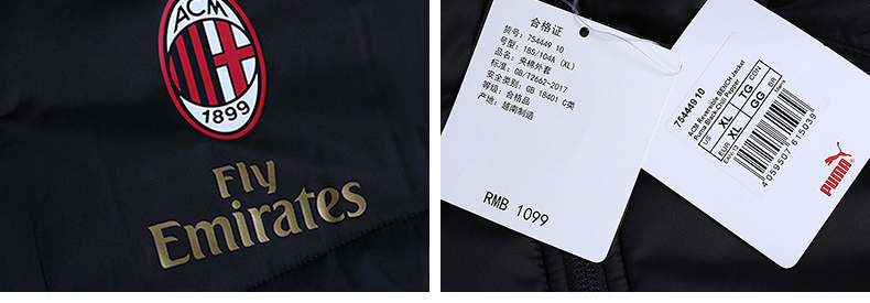 PUMA Hummer AC Milan AC Milan Cotton Cotton Mặc hai chiều Mặc thể thao Ấm áp Cotton 754449 ao phao nu