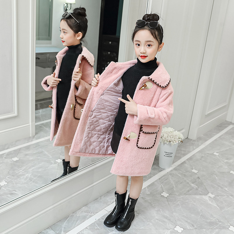 Girls' winter coat 2020 new Korean version thickened woolen coat children's suit autumn and winter Western style mid-length woolen