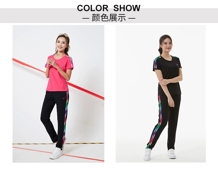 Cheng Demei 2018 hè mới chạy bộ đồ thể thao nữ giản dị cỡ lớn quần cotton phù hợp với tay ngắn - Thể thao sau