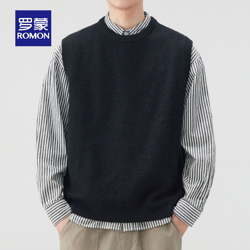 Romon Men's Knitted Vest Sweater Sleeveless Vest 2026 Autumn New Warm Casual Base Shirt