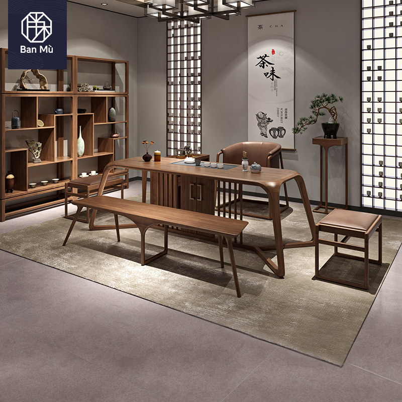 Chinese tea table and chair combined Zen solid wood bubble tea table high-end tea room tea space furniture
