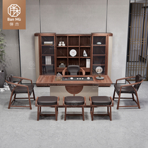 New Chinese Tea Table Chair Combination Light Lavish Gold Wood Solid Wood Utilita Tea Table Tea Room Folk Juku Tea Tea a few pieces of furniture