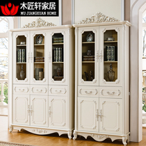 European bookcase French bookcase two door three door free combination bookcase Korean pastoral bookshelf wine cabinet carved White
