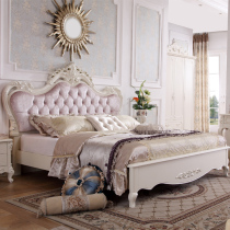 European bed solid wood double Princess fabric master bedroom modern simple pink girl wedding bed flannel storage Oak