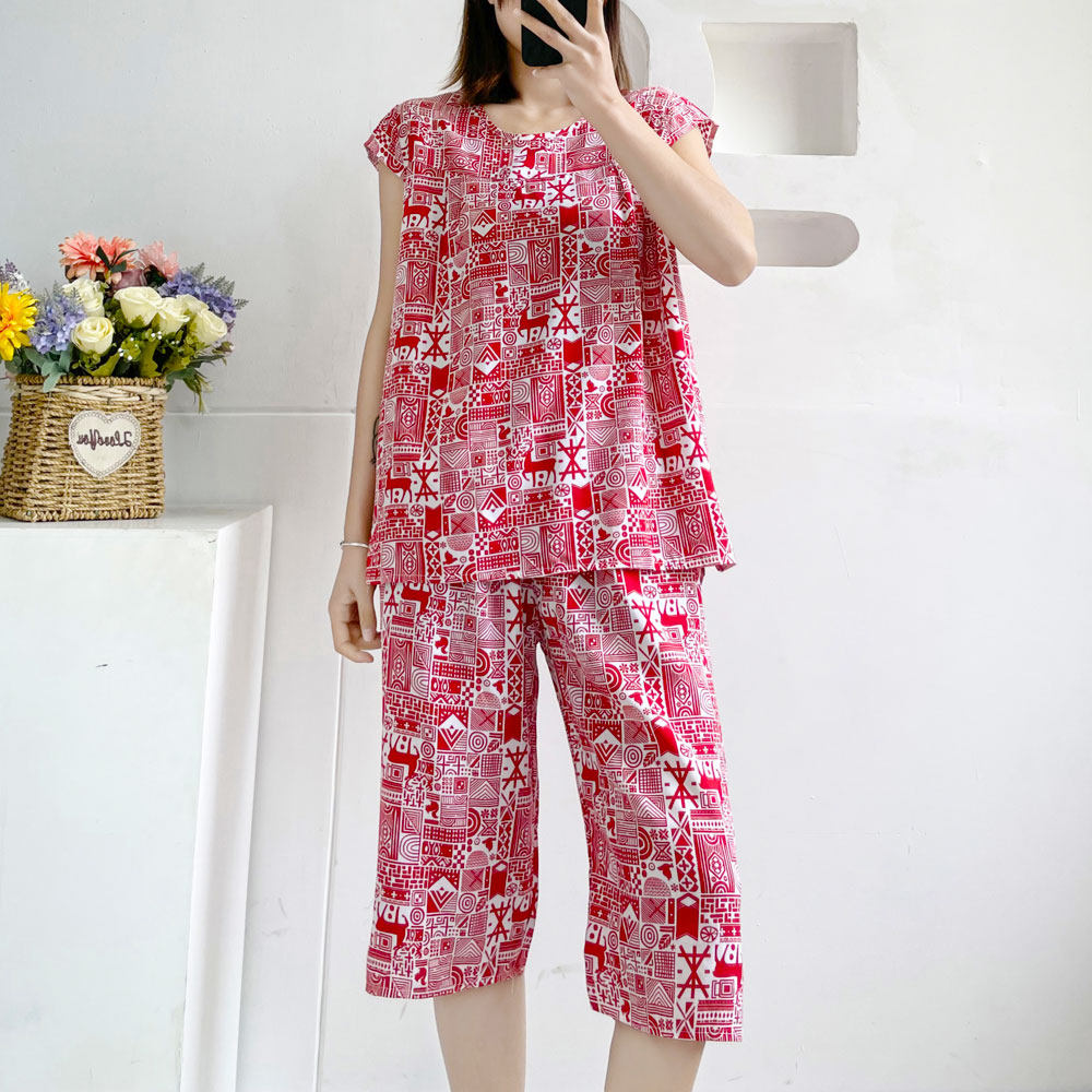 Cotton Silk Pyjamas Woman Short Sleeve Summer Thin mom's home conserved two sets of enlarged yard artificial cotton silk suit