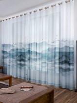 New Chinese Zen Curtain Landscape Painting Curtain Ink White Window Curtain Flower and Bird Living Room Yang Study Bedroom Chinese Style