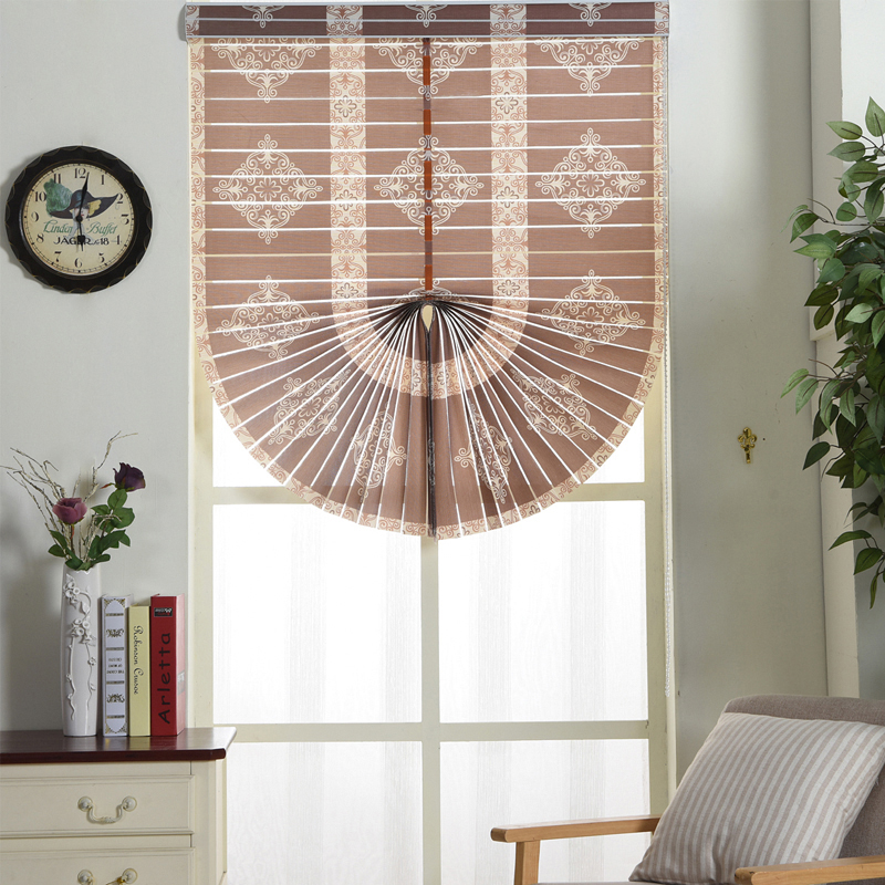 American fan-shaped soft yarn curtain Roman curtain lifting curtain Living room study louver roller curtain Curtain shading free hole customization
