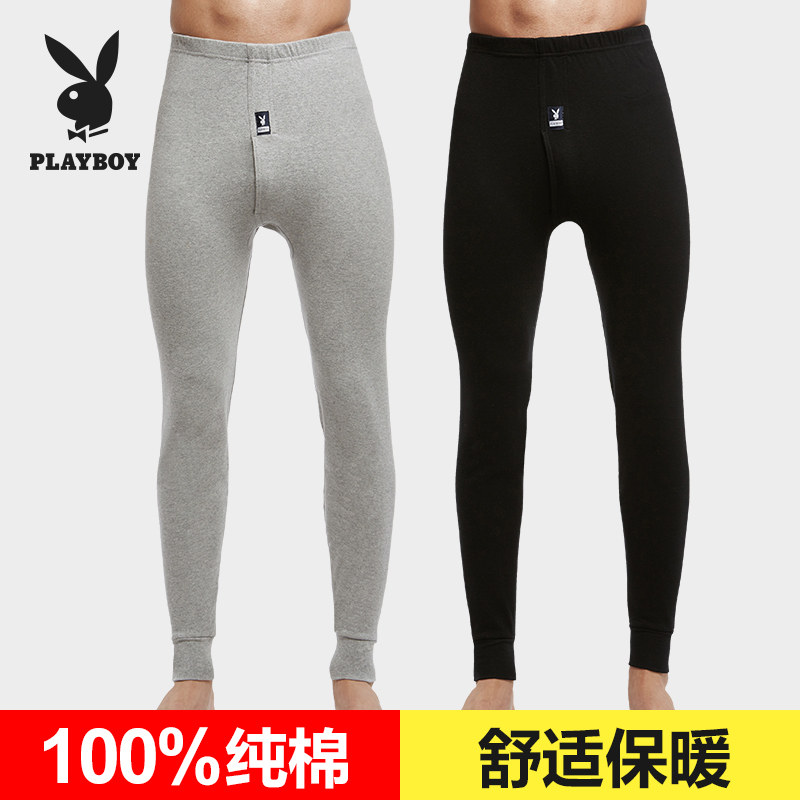 Flowers Playboy sanitary pants Men's thin section pure cotton full cotton beating bottom inner wearing sweatpants sanitary pants trendy warm inner lap pants autumn and winter