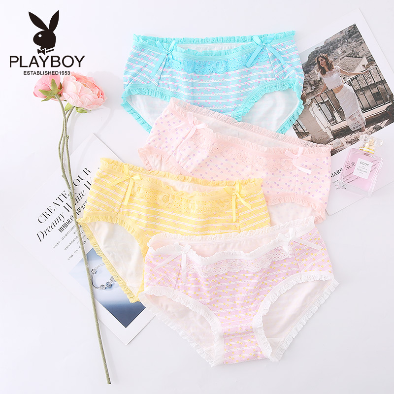 Playboy pure cotton women's briefs summer printing Lace triangle shorts head summer thin student tide