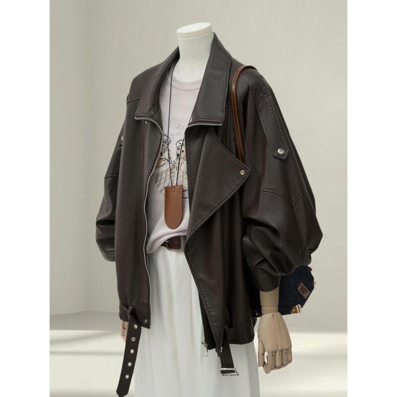Leather Jacket for Women, Spring and Autumn 2026 New Style, Loose, Fashionable, Stylish, High-End, Petite Biker Jacket Top