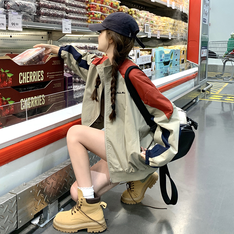 Color-Blocked Jacket for Women 2026 Spring and Autumn New Fashion Casual Design Short Baseball Jacket Top