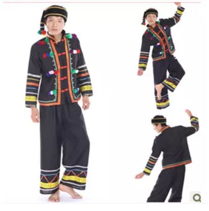 Lahu quần áo bé trai Lahu Naxi quần áo nam thiểu số quần áo nam màu đen cucurbit lụa quần áo thổ cẩm