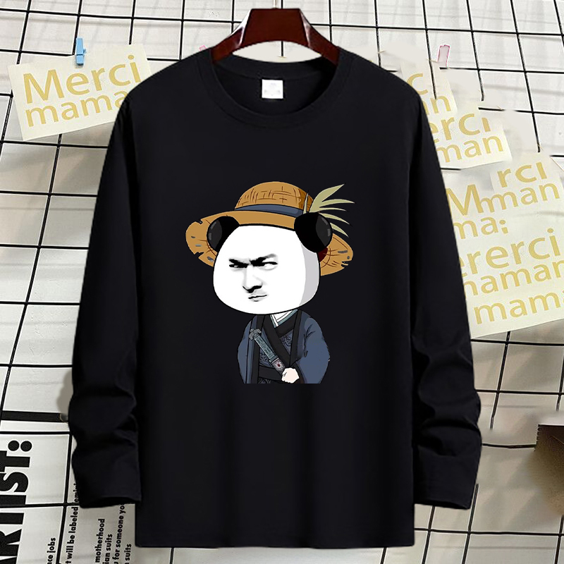 Shrimp-Themed Cartoon Clothing Long-Sleeve T-Shirt for Men, Pure Cotton, Round Neck, Printed, Loose-Fitting Autumn Base Shirt