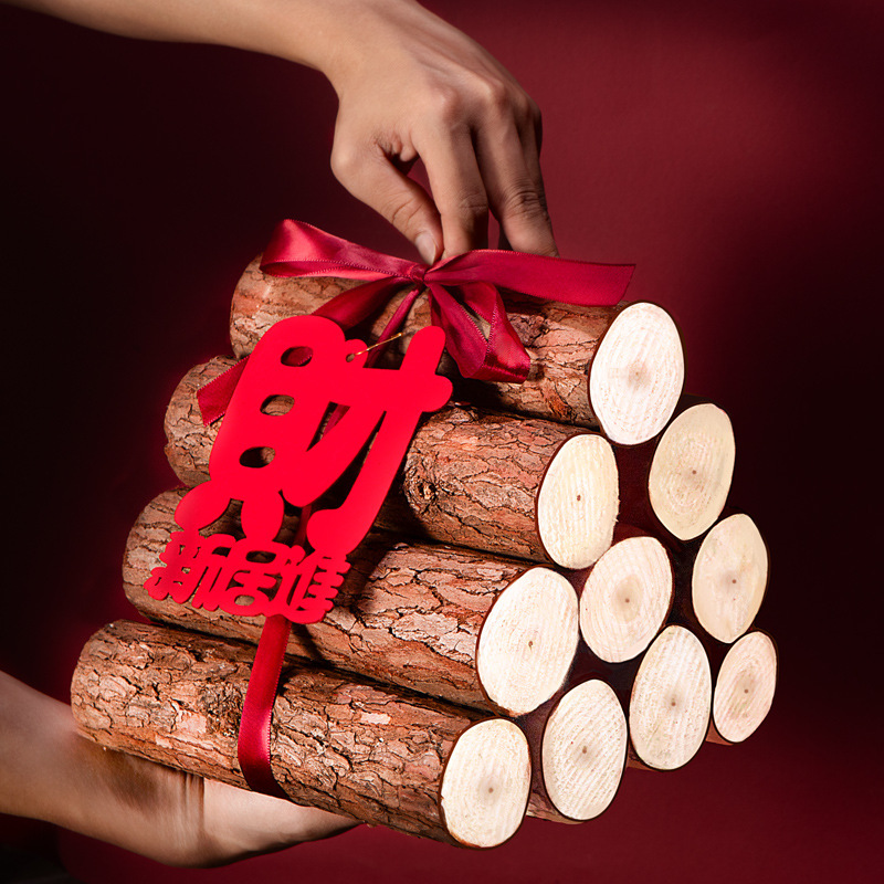 New Home Decoration Firewood Wood Ornaments Entering the House Auspicious Red Fire Ceremony Decoration Supplies Moving into the House