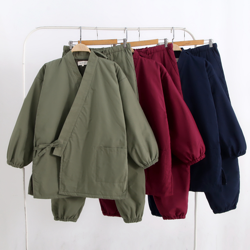Original men's quilted cotton long-sleeve kimono-style thick workwear set, autumn and winter Japanese-style cotton clothing, Jinbei loungewear. Original men's quilted cotton long-sleeve kimono-style thick workwear set, autumn and winter Japanese-style cotton clothing, Jinbei loungewear.