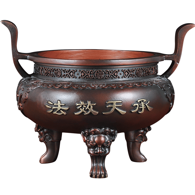 紫铜楚大鼎摆件鼎盛千秋铜鼎三足圆鼎炉家用室内佛堂插香线香炉