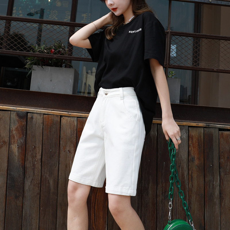White Denim Shorts Women 50% Pants Summer Korean Version Straight Cylinder Easy large size Port Taste Casual Broadleg Riding Pants Tide