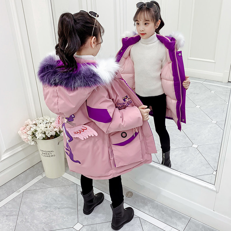 Girls cotton padded clothes 2022 winter new foreign style girls net red big children Korean fashion mid-length thick padded clothes tide