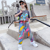 Girl Suit 2022 New Summer Dress Ocean Gas Mesh Red Girl Great Child Korean Version Short Sleeve Fashion Casual Two Sets Tide