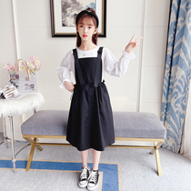 Girl Spring Dress Dress Dress 2022 New Internet Red Girl Big Children Dress Spring Autumn Korean Version Tide Braces Dress Two Sets