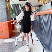 Girl Summer Clothing Dress Dress 2022 New Ocean Gas Girl Net Red Children Han Edition Fashion Splicing Bubble Sleeve Skirt